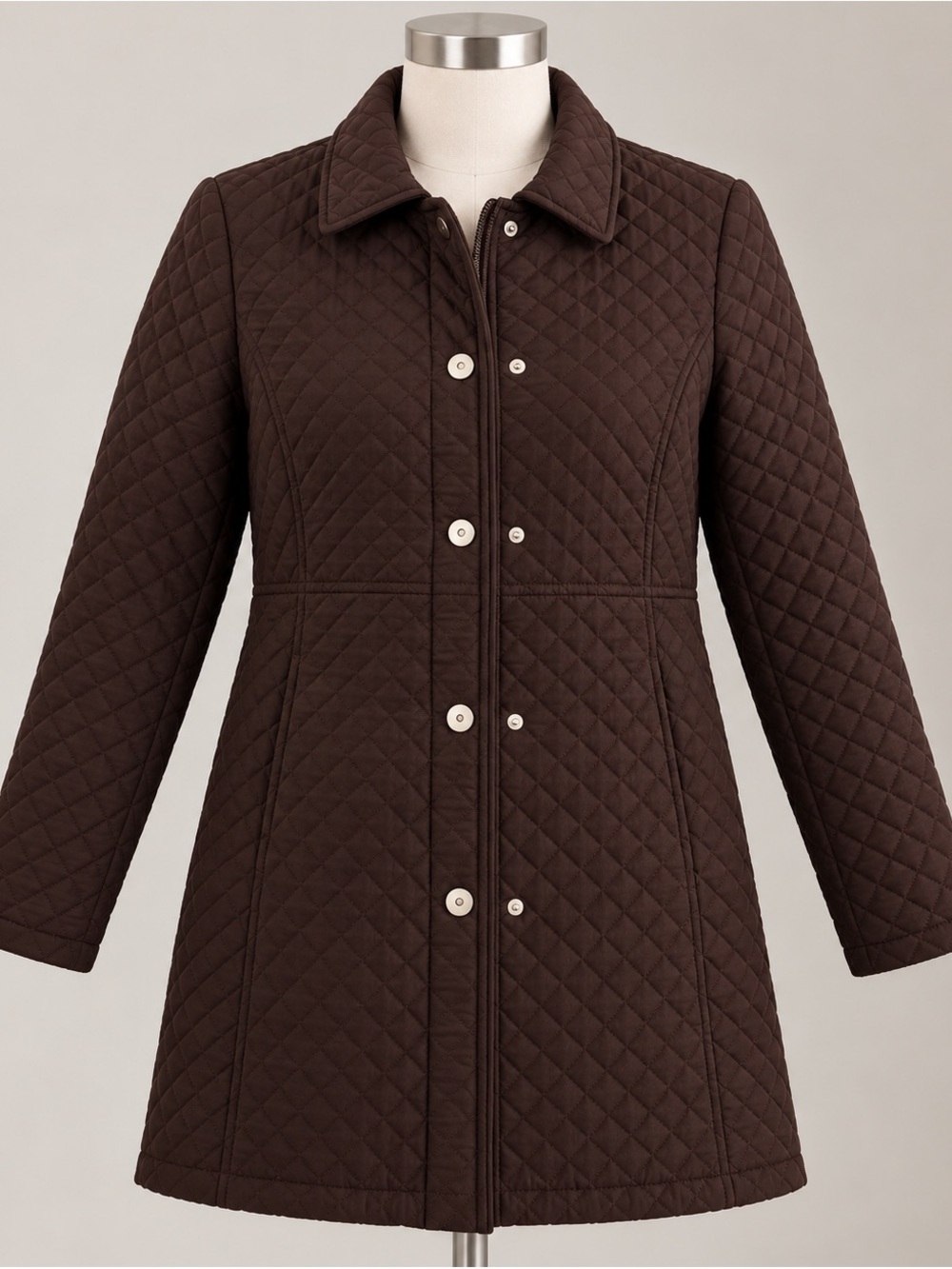 Women's Quilted Chocolate Brown Puffer Coat